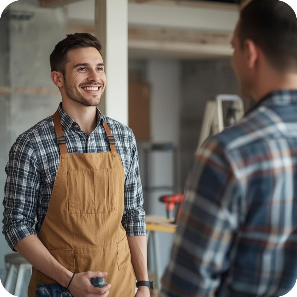 Handwerker von uns beim Kundengespräch